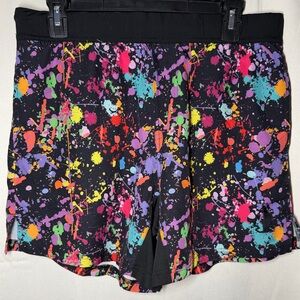 Tachuntfish Men’s 6” Black Neon Paint Splatter Athletic Training Shorts LARGE